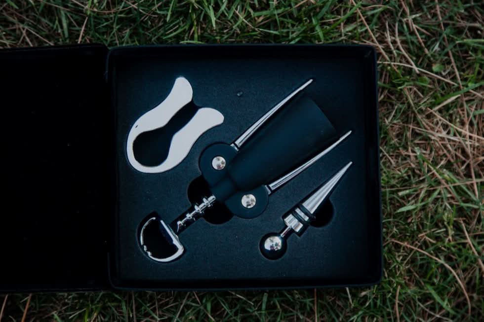 Personalized Leather Wine Bottle Opener Gift Set