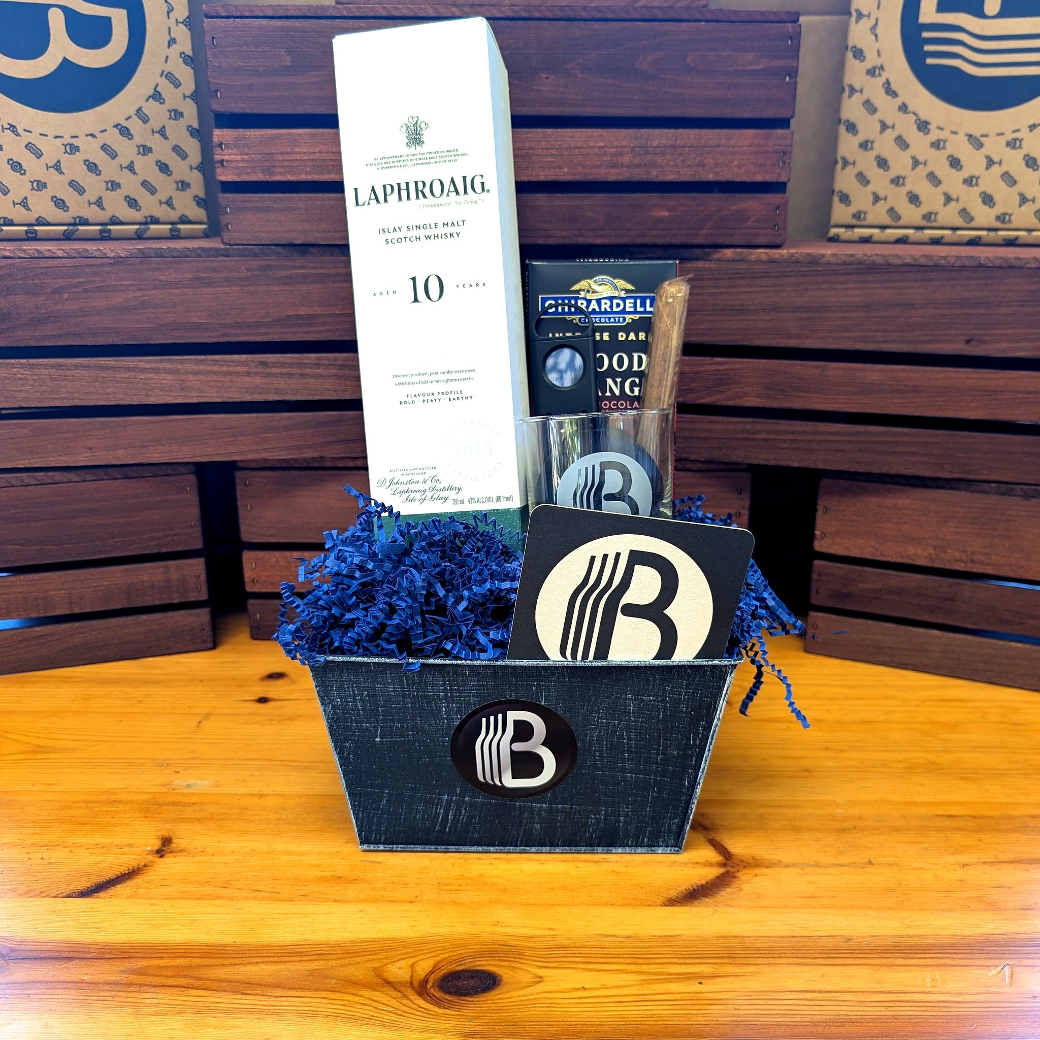 Laphroaig 10Yr Scotch Whiskey Whisky Gift Box | The BroBasket