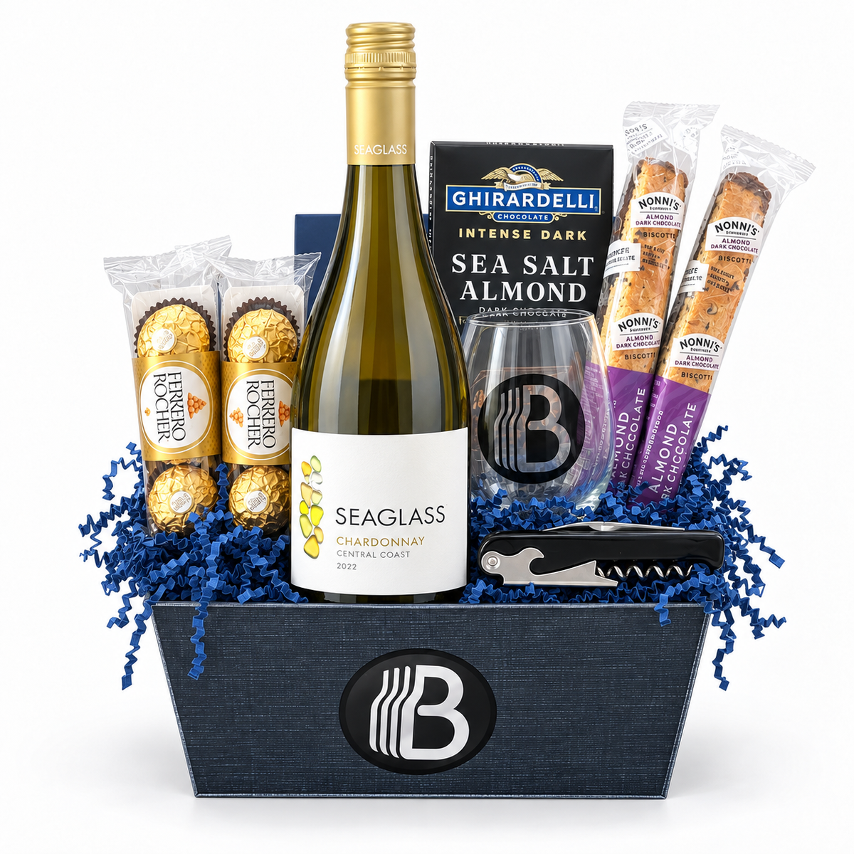 Seaglass Chardonnay Wine Gift Basket - The BroBasket