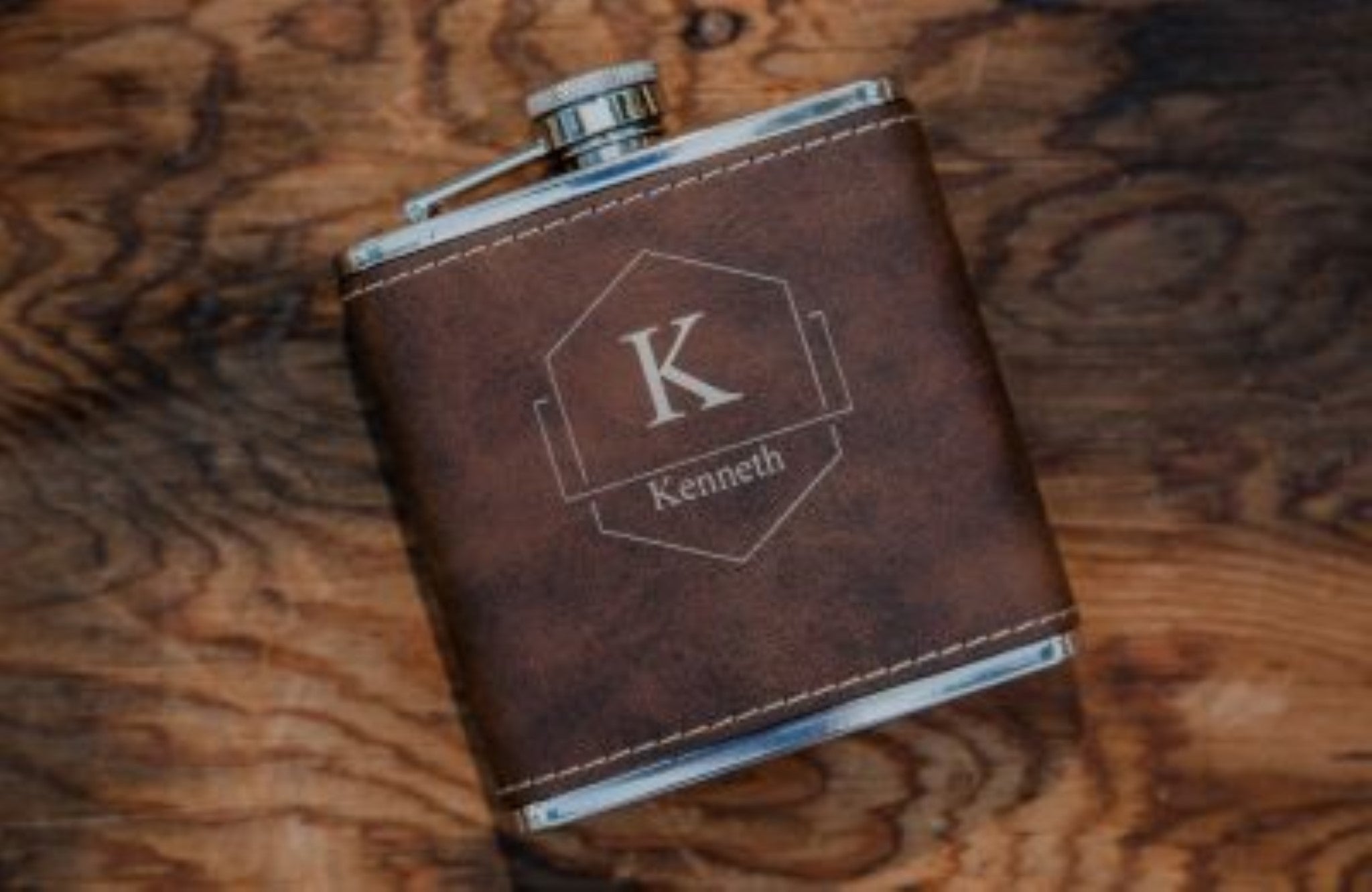 Engraved Leather Flask