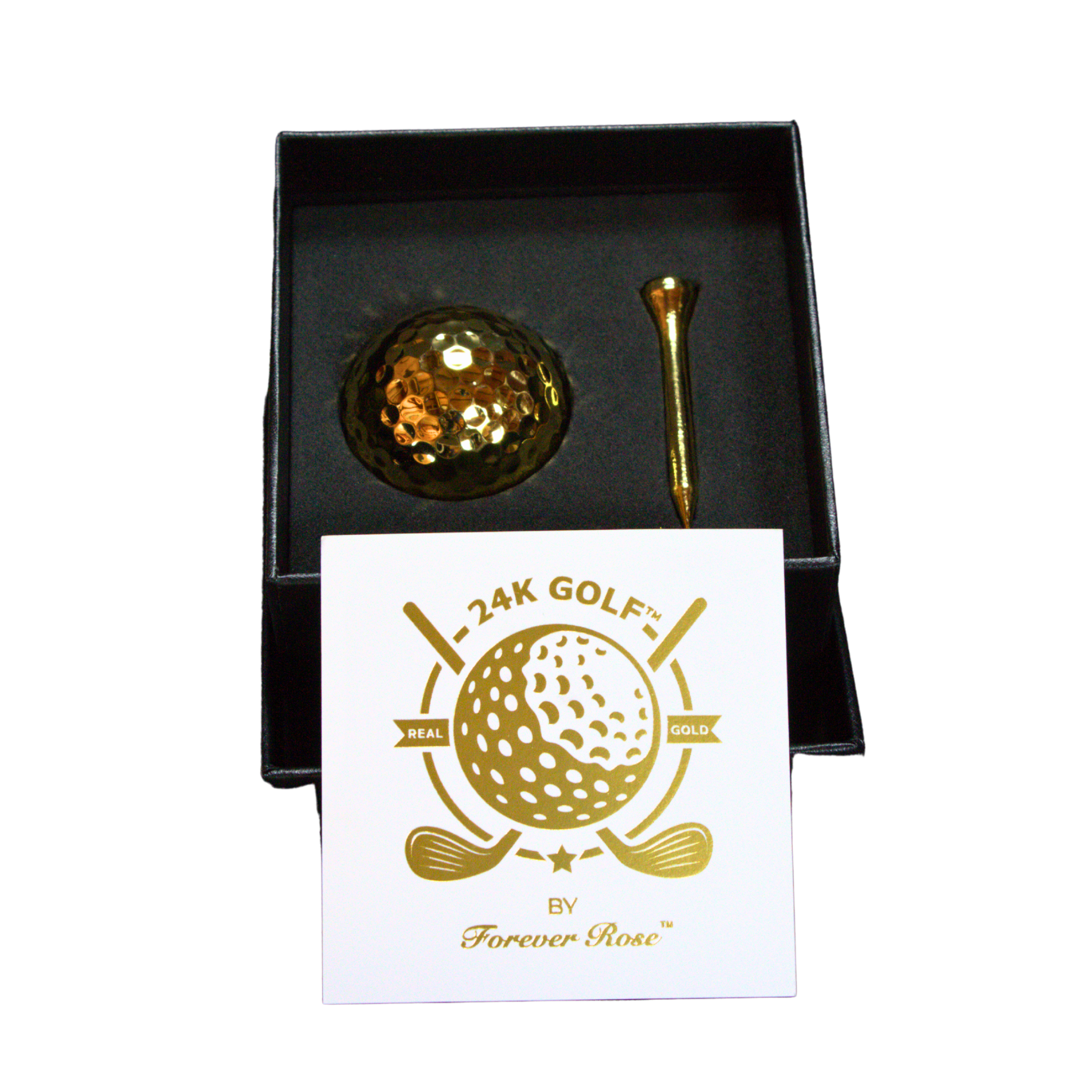 Genuine 24K Gold Plated Golf Ball and Tee Combo by 24K Golf™ (Ball + 2 Tee Combo)