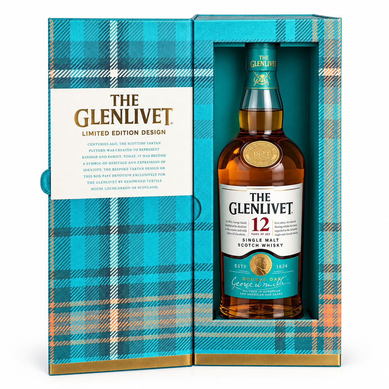 The Glenlivet 12 Year Double Oak Scotch Whisky 750ml - Limited Edition Tartan Gift Box