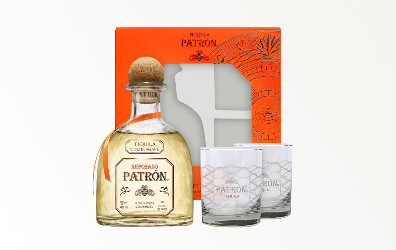 Patron Reposado Tequila Rocks Glass Gift Set 750ml