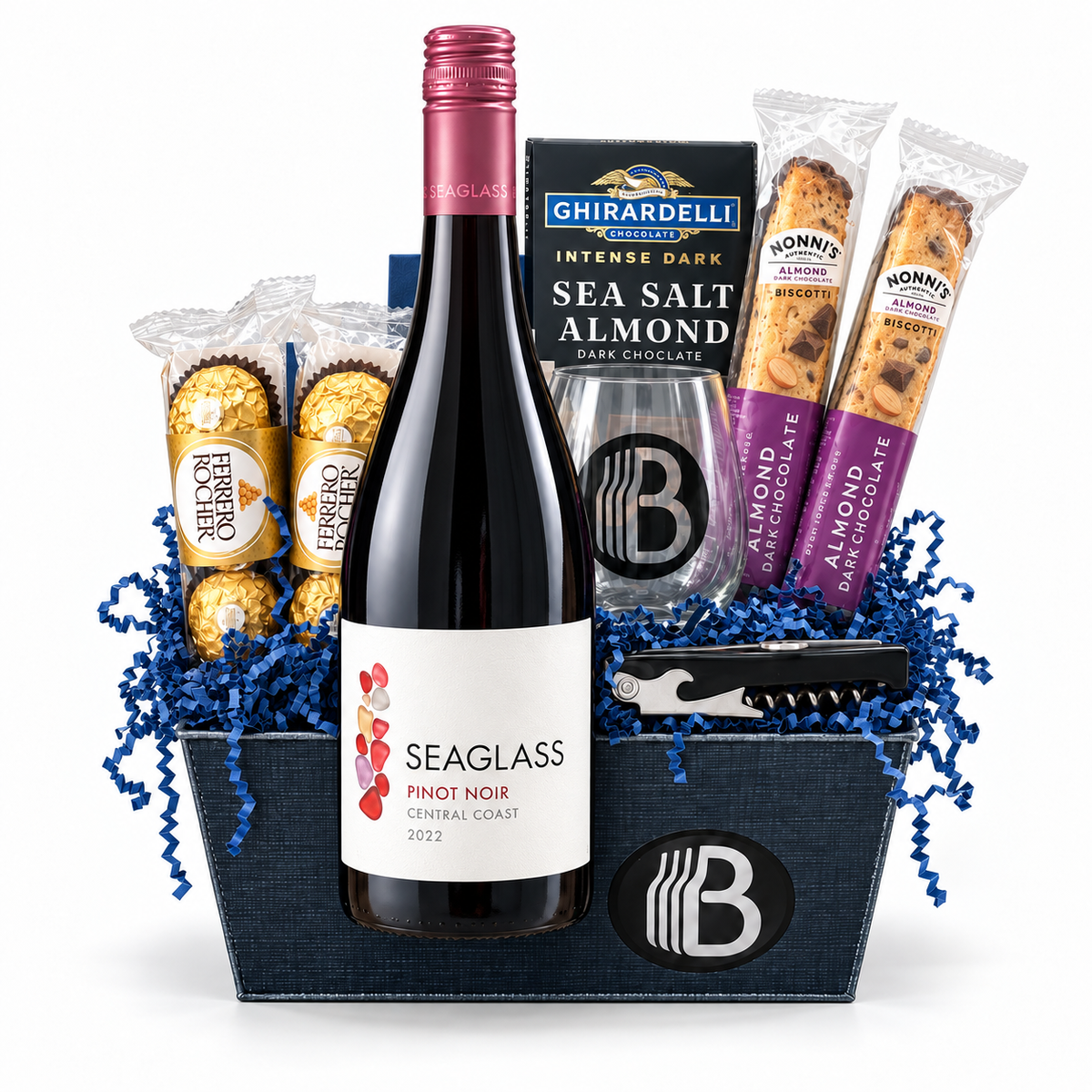 Seaglass Pinot Noir Wine Gift Basket - The BroBasket